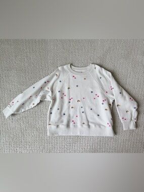 Something Navy Cream Sweatshirt with Pink Floral Embroidery and Rainbow Accents